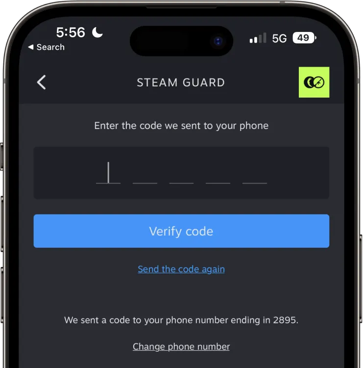 Steam Mobile App: Code Verification