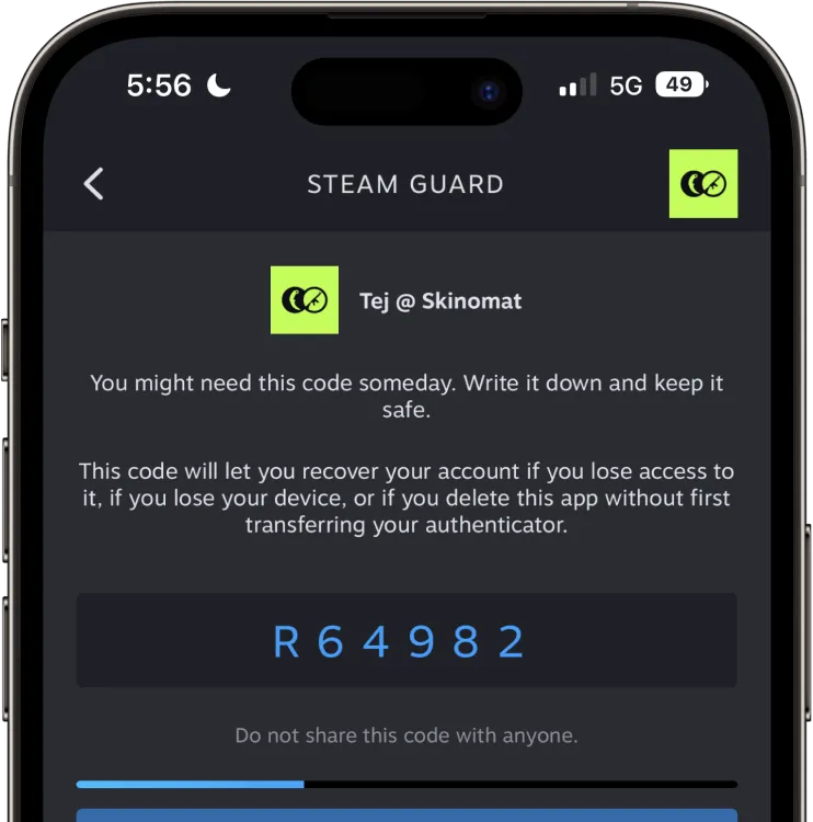 Steam Mobile App: Steam Guard Code