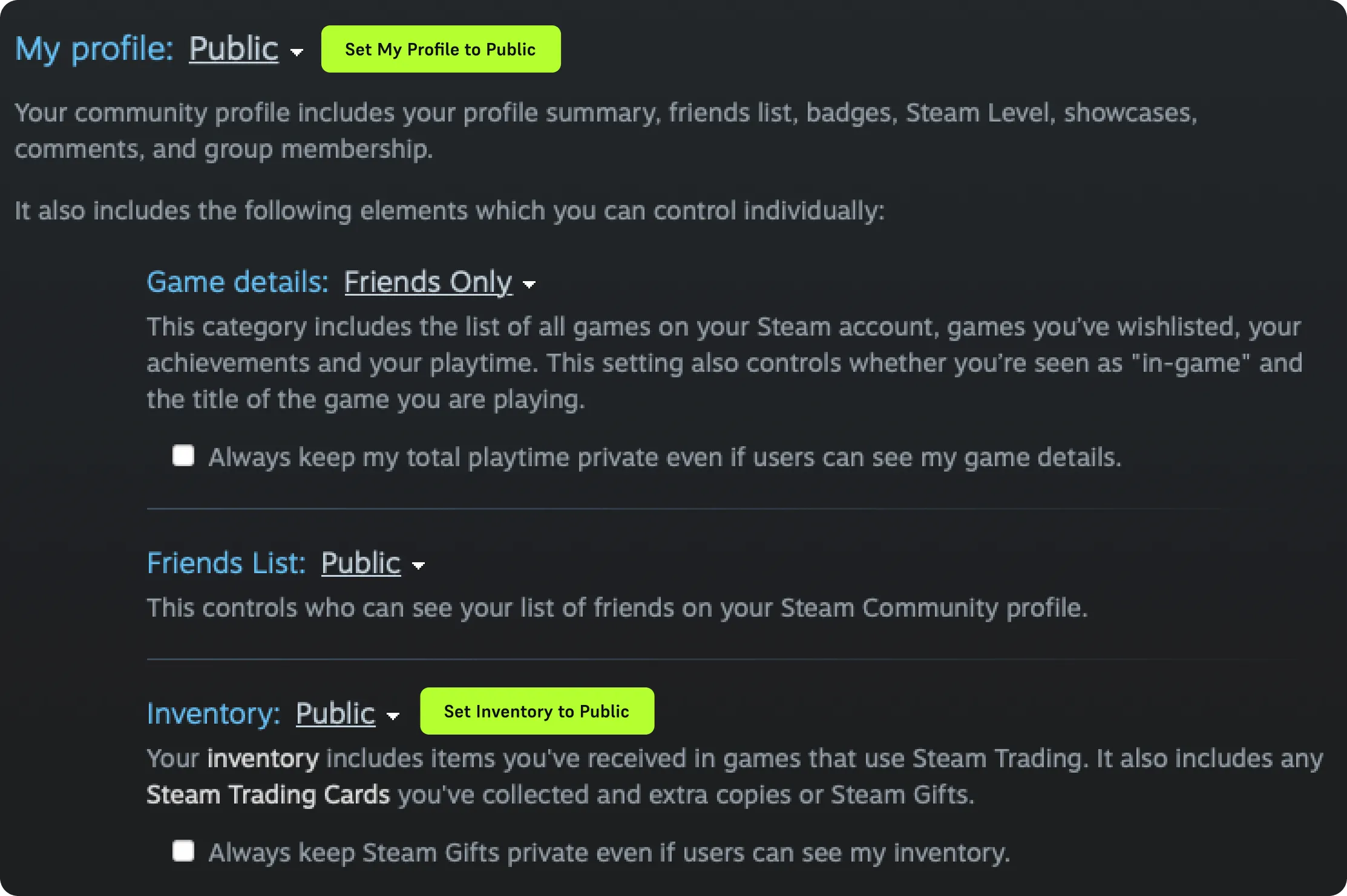 Steam: Privacy Settings
